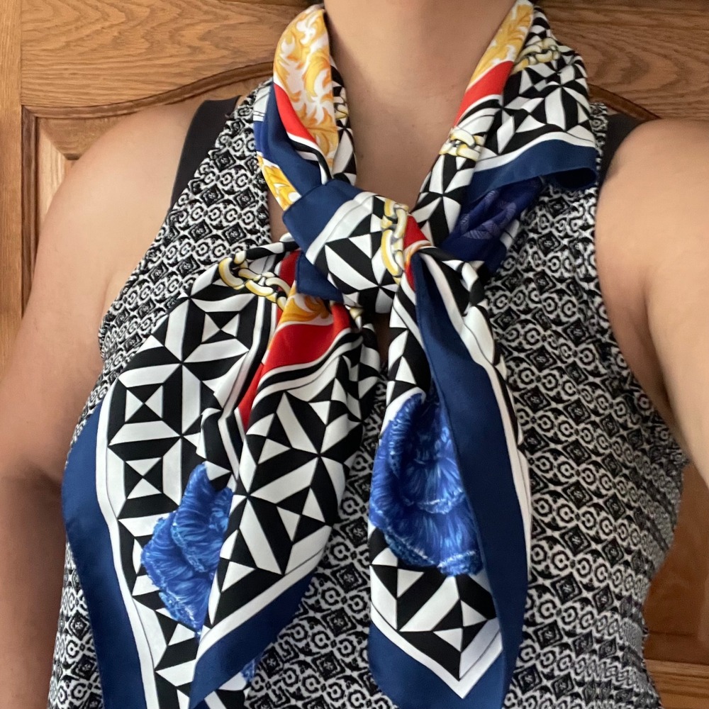 Jafra Cosmetics Scarf Temps Fugit Adorisse Italian Iverson Designer Blue Vintage - Picture 9 of 12